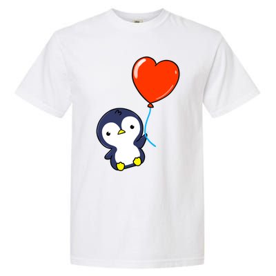 Penguin With Heart Balloon Valentines Day Penguin Great Gift Garment-Dyed Heavyweight T-Shirt