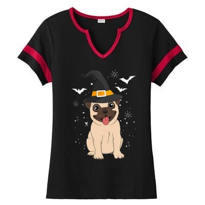 Pug Witch Halloween Dog Costume Spooky Pet Outfit for Trick or Treat Ladies Halftime Notch Neck Tee