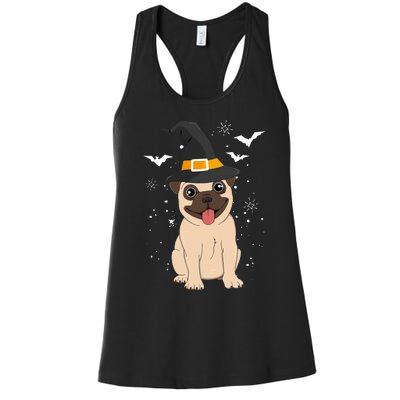 Pug Witch Halloween Dog Costume Spooky Pet Outfit for Trick or Treat Women's Racerback Tank