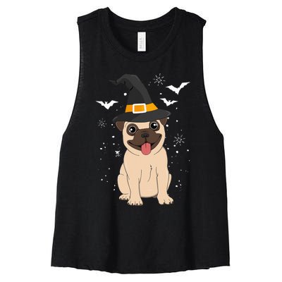 Pug Witch Halloween Dog Costume Spooky Pet Outfit for Trick or Treat Women's Racerback Cropped Tank