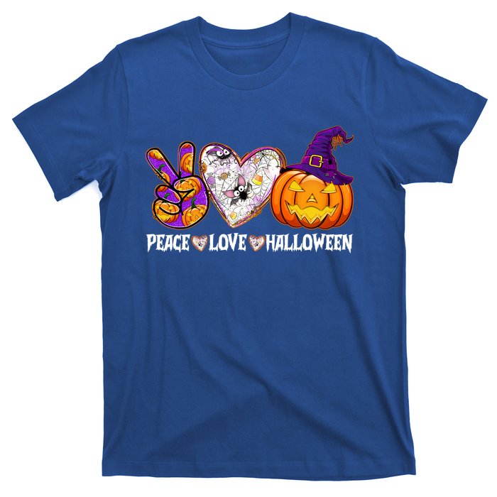 Pumpkin Witch Hat Trick Or Treat Peace Love Halloween Cool Gift T-Shirt