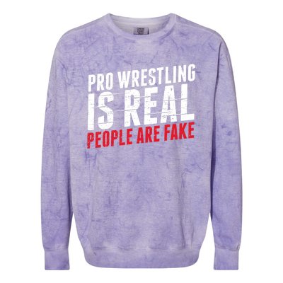 Pro Wrestling Is Real People Are Fake Funny Colorblast Crewneck Sweatshirt