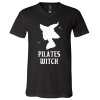 Pilates Witch Instructor Spooky Vibes Gym Halloween Costume V-Neck T-Shirt