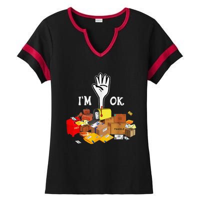 Postal Worker IM Ok Funny Ladies Halftime Notch Neck Tee