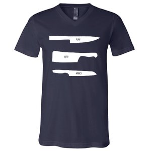 Play With Knives Funny Cooking And Chef Gift V-Neck T-Shirt