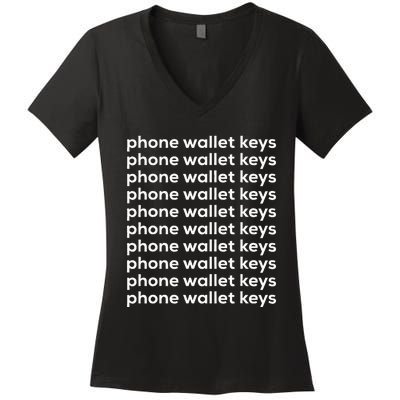 Phone Wallet Keys Women's V-Neck T-Shirt