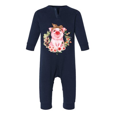 Pig With Leopard Headband Flower Cute Pig Lover Gifts Infant Fleece One Piece