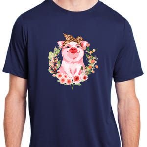 Pig With Leopard Headband Flower Cute Pig Lover Gifts Adult ChromaSoft Performance T-Shirt