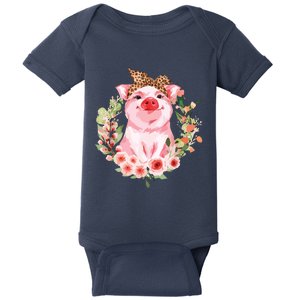 Pig With Leopard Headband Flower Cute Pig Lover Gifts Baby Bodysuit