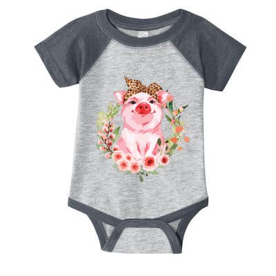 Pig With Leopard Headband Flower Cute Pig Lover Gifts Infant Baby Jersey Bodysuit