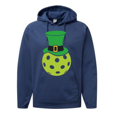 Pickleball With Leprechaun Hat St Patricks Day Performance Fleece Hoodie