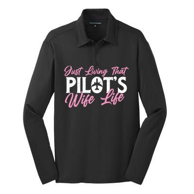 Pilots Wife Life Plane Airline Pilot Aviation Enthusiast Silk Touch Performance Long Sleeve Polo