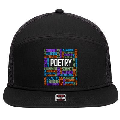 Poetry Words Lover Gift Poet Writing Poem Writer Gift 7 Panel Mesh Trucker Snapback Hat