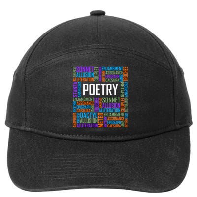 Poetry Words Lover Gift Poet Writing Poem Writer Gift 7-Panel Snapback Hat