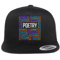 Poetry Words Lover Gift Poet Writing Poem Writer Gift Flat Bill Trucker Hat