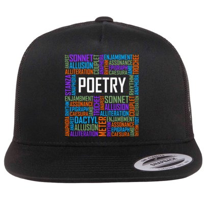 Poetry Words Lover Gift Poet Writing Poem Writer Gift Flat Bill Trucker Hat