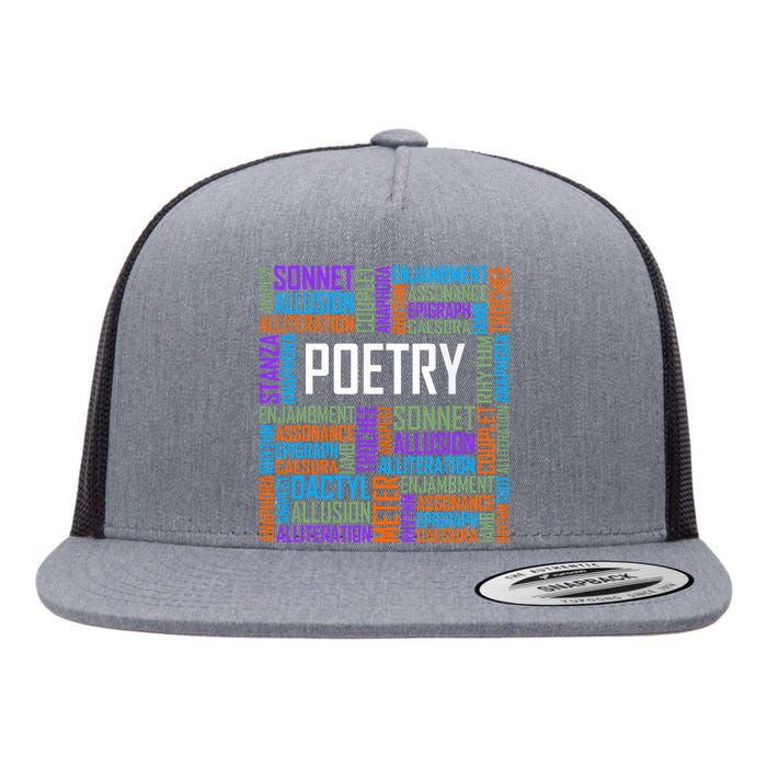 Poetry Words Lover Gift Poet Writing Poem Writer Gift Flat Bill Trucker Hat