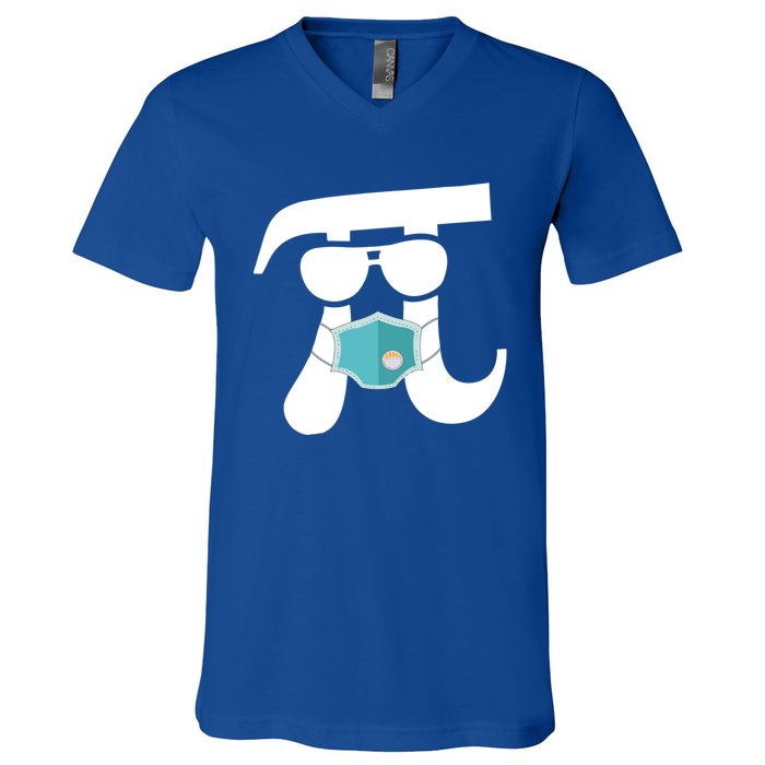 Pi Wearing Mask Happy Pi Day Teacher Student Gift V-Neck T-Shirt