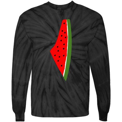 Palestine Watermelon Map Tie-Dye Long Sleeve Shirt