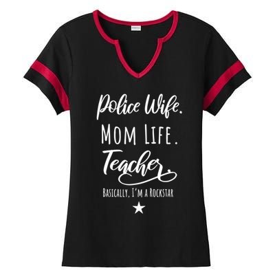 Police Wife Mom Life Teacher Rockstar Mother Gift Ladies Halftime Notch Neck Tee