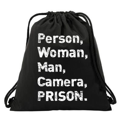 Person, Woman, Man, Camera, PRISON Drawstring Bag