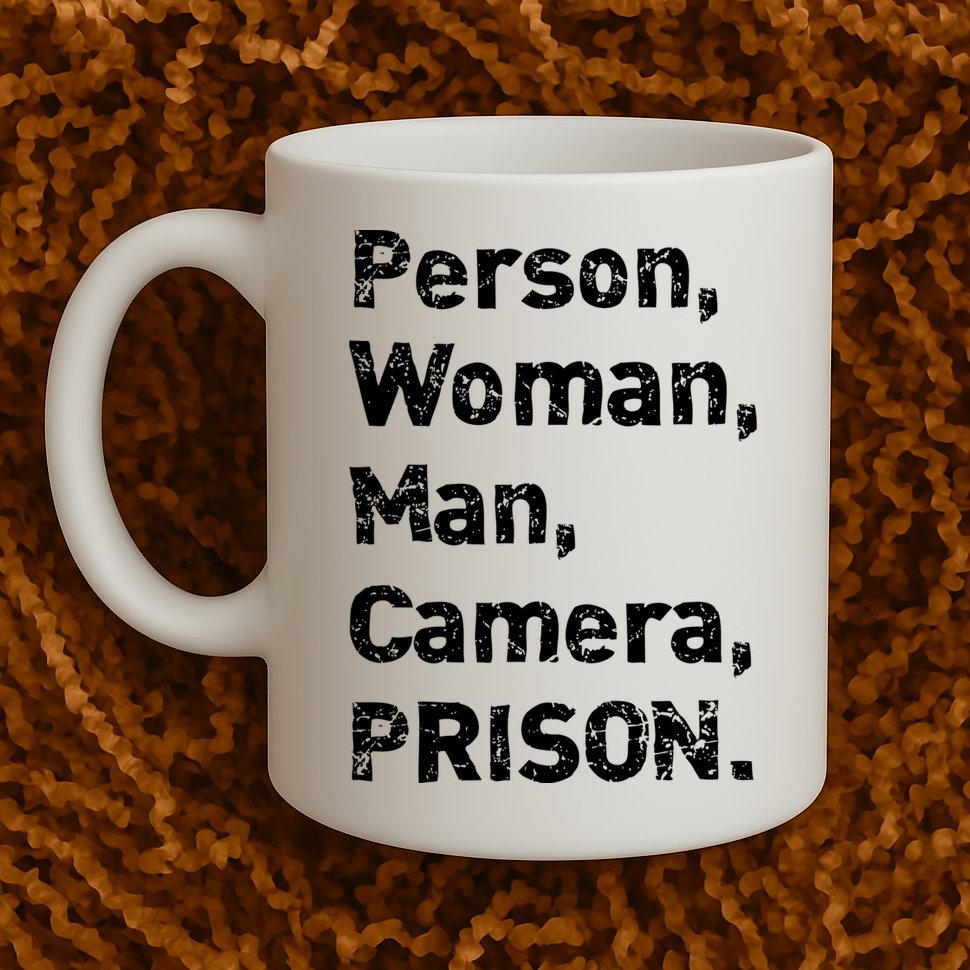 Person, Woman, Man, Camera, PRISON Mug