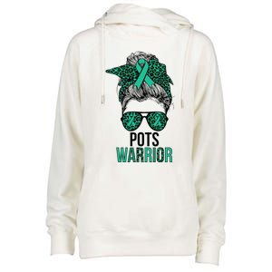 Pots Warrior Messy Bun Pots Awareness Day Pots Fighter Womens Funnel Neck Pullover Hood