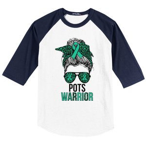 Pots Warrior Messy Bun Pots Awareness Day Pots Fighter Baseball Sleeve Shirt