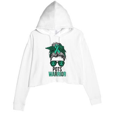 Pots Warrior Messy Bun Pots Awareness Day Pots Fighter Crop Fleece Hoodie