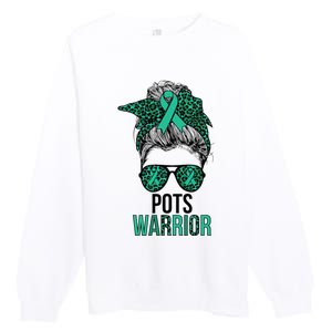 Pots Warrior Messy Bun Pots Awareness Day Pots Fighter Premium Crewneck Sweatshirt