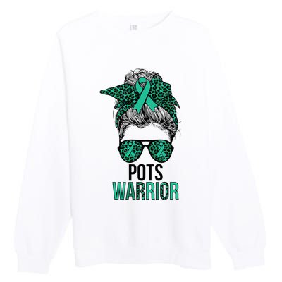 Pots Warrior Messy Bun Pots Awareness Day Pots Fighter Premium Crewneck Sweatshirt