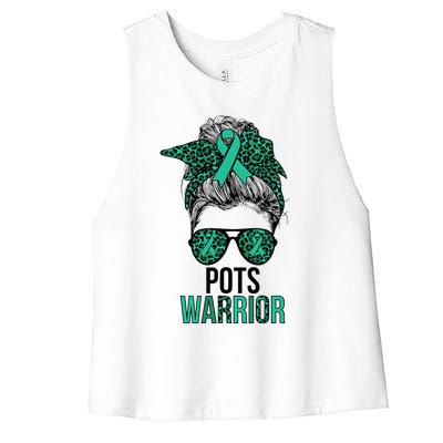 Pots Warrior Messy Bun Pots Awareness Day Pots Fighter Women's Racerback Cropped Tank