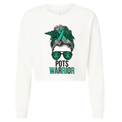 Pots Warrior Messy Bun Pots Awareness Day Pots Fighter Cropped Pullover Crew