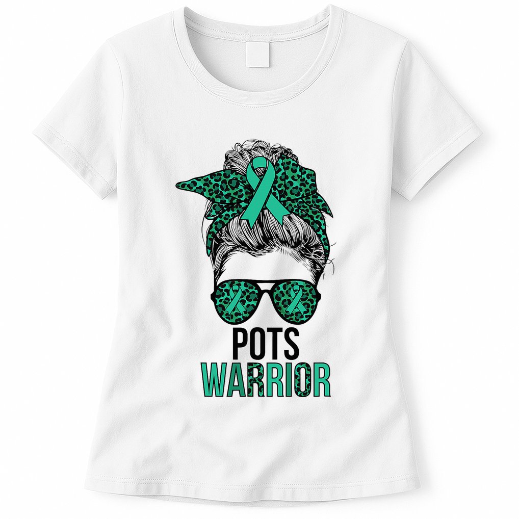 Pots Warrior Messy Bun Pots Awareness Day Pots Fighter Womens T-Shirt