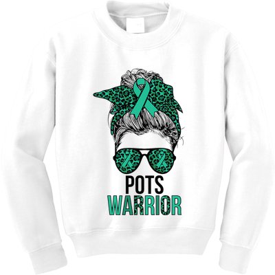 Pots Warrior Messy Bun Pots Awareness Day Pots Fighter Kids Sweatshirt
