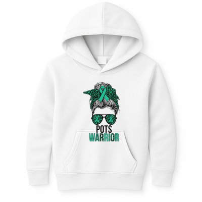 Pots Warrior Messy Bun Pots Awareness Day Pots Fighter Kids Hoodie