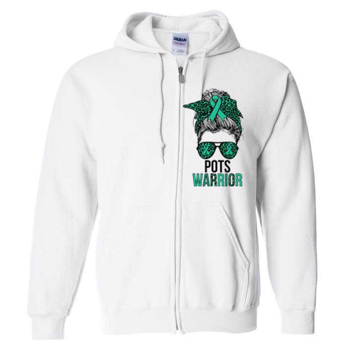 Pots Warrior Messy Bun Pots Awareness Day Pots Fighter Full Zip Hoodie