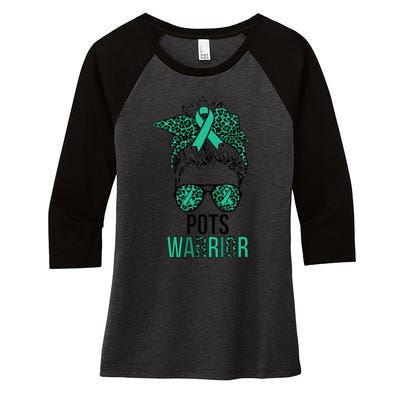 Pots Warrior Messy Bun Pots Awareness Day Pots Fighter Women's Tri-Blend 3/4-Sleeve Raglan Shirt