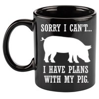 Plans With My Pig Ironic Farmer Pork Gift 11oz C Handle Ceramic Mug