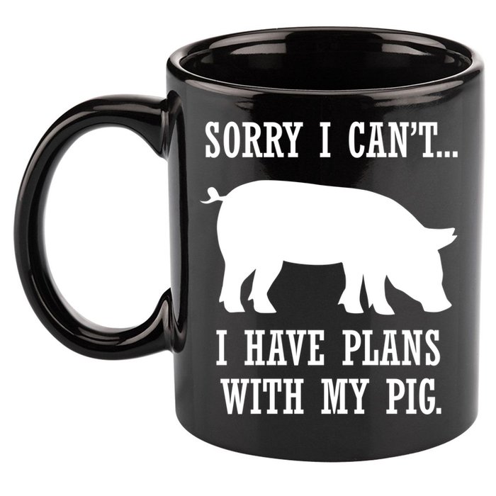 Plans With My Pig Ironic Farmer Pork Gift 11oz C Handle Ceramic Mug