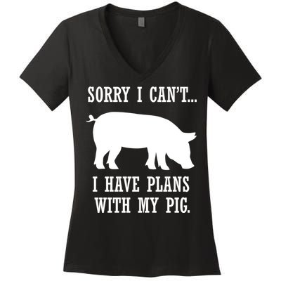 Plans With My Pig Ironic Farmer Pork Gift Women's V-Neck T-Shirt