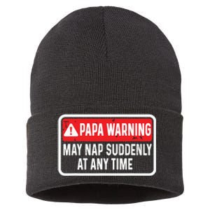 Papa Warning May Nap Suddenly At Any Time For Fathers Day Sustainable Knit Beanie