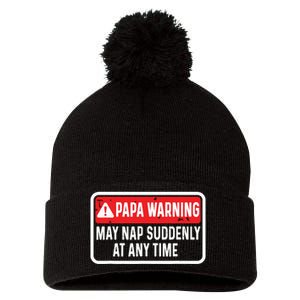 Papa Warning May Nap Suddenly At Any Time For Fathers Day Pom Pom 12in Knit Beanie