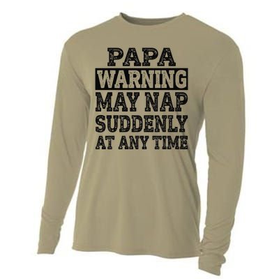 Papa Warning May Nap Suddenly At Any Time Grandpa Cute Cooling Performance Long Sleeve Crew