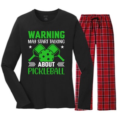 Pickleball Warning May Start Talking About Pickleball Women's Long Sleeve Flannel Pajama Set 