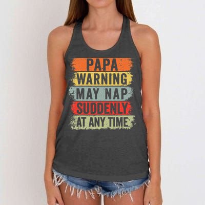 Papa Warning May Nap Suddenly At Any Time Women's Knotted Racerback Tank
