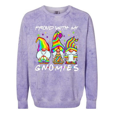 Proud With My Gnomies Lgbt Q Gnomes Gay Bi Sexual Pride Ally Funny Gift Colorblast Crewneck Sweatshirt