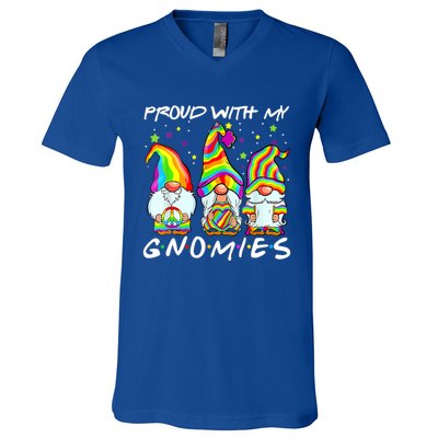 Proud With My Gnomies Lgbt Q Gnomes Gay Bi Sexual Pride Ally Funny Gift V-Neck T-Shirt