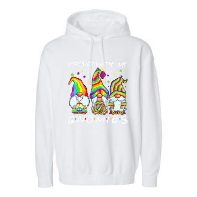 Proud With My Gnomies Lgbt Q Gnomes Gay Bi Sexual Pride Ally Funny Gift Garment-Dyed Fleece Hoodie