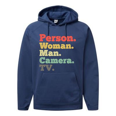 Person Woman Man Camera TV Retro Vintage Performance Fleece Hoodie